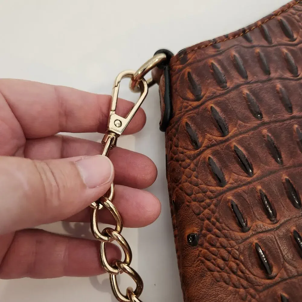 C EST 1946 Brown Bronze Faux Ostrich‎ Leather Crossbody|Clutch Bag|Purse Boho